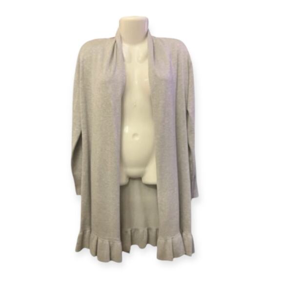 Vila Milano Sweaters - Vila Milano Women's Grey Open Front Cardigan Sweater W/ Ruffle Hem | Size Large